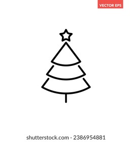 Icono negro de línea de árbol de Navidad, símbolo de vacaciones simple pictograma de diseño plano, vector infográfico para el logotipo de la aplicación botón web ui ux interfaz aislado en fondo blanco
