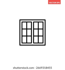 Black single clear window frame line icon. Simple modern building element graphic flat design pictogram vector for app ads web button banner ui interface elements isolated on white background