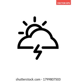 Icono de la línea de tormenta en una sola nube negra, pictograma del vector de diseño plano meteorológico simple, vector infográfico para el logotipo de la aplicación sitio web botón de la pancarta ui ux elementos de interfaz aislados en fondo blanco
