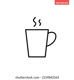 Black single coffee mug line icon, simple outline cafe menu flavor food flat design pictogram, infographic vector for app logo web button ui ux interface elements isolated on white background