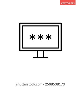 Black single computer password protection line icon, simple technology digital security flat design pictogram vector for app ads web banner button ui ux interface elements isolated on white background