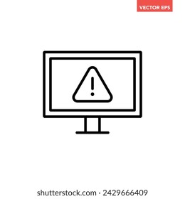 Black single computer warning line icon, simple digital system error flat design pictogram vector for app logo ads web button ui ux interface elements isolated on white background