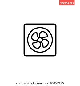 Black single cooler fan line icon, computer air cooling and ventilation  flat design vector pictogram, infographic interface elements for app logo web website button ui ux isolated on white background