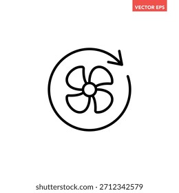 Ícone preto de linha de ventilador de resfriamento único. Simples turbinas eólicas com ciclo de seta vetor pictograma de design plano para anúncios de aplicativo botão da web interface do usuário elementos isolados no fundo branco