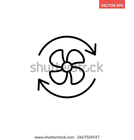 Black single Cooling fan line icon. Simple Propeller wind turbines with arrow cycle flat design pictogram vector for app ads web button ui interface elements isolated on white background