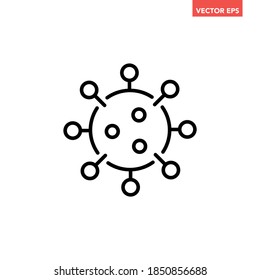 Black single coronavirus line icon, simple corona virus flat design vector pictogram, infographic vector for app logo web website button ui ux interface element isolated on white background