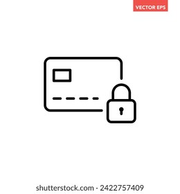 Icono de línea de tarjeta de crédito única negra, protección financiera simple, pictograma de diseño plano para anuncios de aplicaciones botón de banner web ui ux elementos de interfaz aislados en fondo blanco