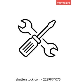 Black single crossed tool line icon, simple outline maintenance flat design pictogram, infographic vector for app logo web button ui ux interface elements isolated on white background