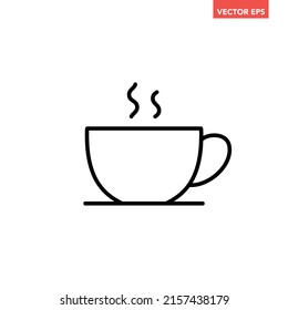 Black single cup of coffee line icon, simple outline cafe menu flavor food flat design pictogram, infographic vector for app logo web button ui ux interface elements isolated on white background