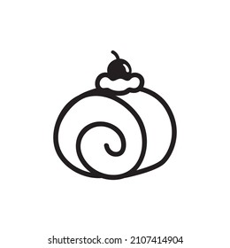 Black single cute roll cake line icon. Simple tasty sweetness flat design pictogram, clipart vector illustration for ads app logo web button ui ux interface elements isolated on white background