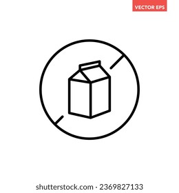 Black single dairy free badge thin line icon, simple ingredient no contain mark flat design pictogram, infographic vector for app logo web button ui ux interface isolated on white background