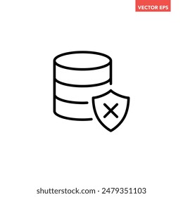 Base de datos única negra sin icono de línea de protección, datos simples han sido atacados pictograma de Vector de diseño plano, Elementos de interfaz de infografía para el logotipo del App Botón de Web ui ux aislado sobre fondo blanco