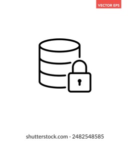 Black single database privacy line icon, simple tech storage protection flat design vector pictogram, infographic interface elements for app logo web button ui ux isolated on white background