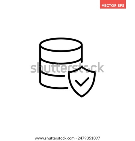 Black single database protection line icon, simple digital data security flat design vector pictogram, infographic interface elements for app logo web button ui ux isolated on white background