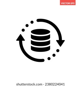 Black single database refresh, simple data update flow flat design vector pictogram, infographic interface elements for app logo web button ui ux isolated on white background