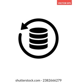 Black single database restore icon, simple data update flow arrow flat design vector pictogram, infographic interface elements for app logo web button ui ux isolated on white background