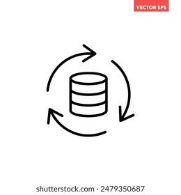 Black single database restore line icon, simple data update flow arrow flat design vector pictogram, infographic interface elements for app logo web button ui ux isolated on white background