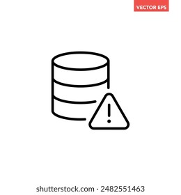 Black single database warning line icon, simple unsafe tech storage flat design vector pictogram, infographic interface elements for app logo web button ui ux isolated on white background