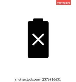 Black single dead battery indicator icon, simple charging flat design vector pictogram, infographic interface elements for app logo web button ui ux isolated on white background