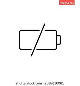 Black single dead battery indicator icon, simple charging flat design vector pictogram, infographic interface elements for app logo web button ui ux isolated on white background