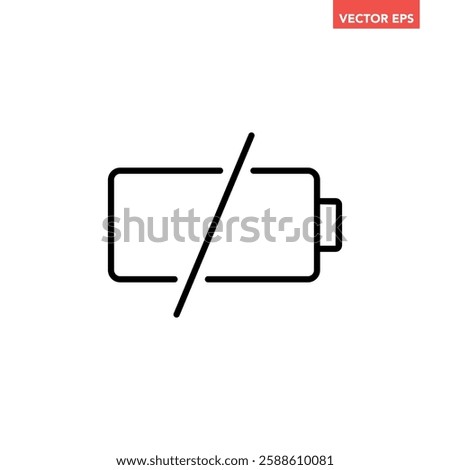 Black single dead battery indicator icon, simple charging flat design vector pictogram, infographic interface elements for app logo web button ui ux isolated on white background