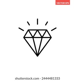 Black single diamond line icon, simple shining luxury jewelry geometric flat design vector pictogram, infographic interface elements for app logo web button ui ux isolated on white background
