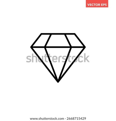 Black single diamond line icon, simple luxury jewelry geometric flat design vector pictogram, infographic interface elements for app logo web button ui ux isolated on white background