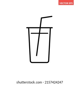Black single drink with straw line icon, simple outline clear refreshment flat design pictogram, infographic vector for app logo web button ui ux interface elements isolated on white background