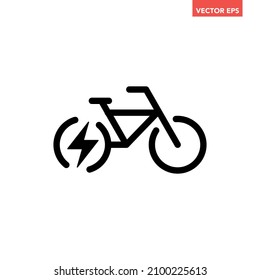 Black single e bike line icon, simple electric eco bike flat design vector pictogram, infographic for app logo web website button ui ux interface elements isolated on white background