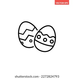 Black single easter egg with pattern thin line icon, simple digital holiday flat design pictogram, infographic vector for app logo web button ui ux interface element isolated on white background