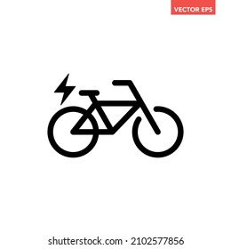 Black single ebike line icon, simple electric natural eco biking flat design vector pictogram, infographic for app logo web website button ui ux interface elements isolated on white background