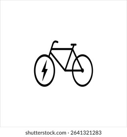 Black single ebike line icon, simple electric biking eco friendly flat design vector pictogram, infographic for app logo web website button ui ux interface elements isolated on white background