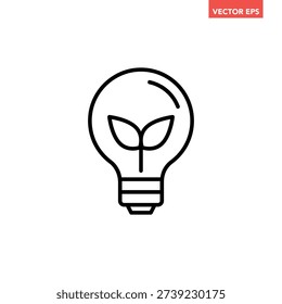 Black single Eco bulb line icon. Simple sustainable lighting flat design vector pictogram, infographic interface elements for app logo web button ui ux isolated on white background