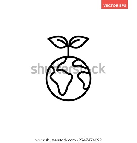 Black single Eco world line icon. Simple global environment care flat design vector pictogram, infographic interface elements for app logo web button ui ux isolated on white background