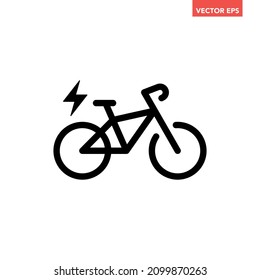 Black single electric bicycle line icon, simple ebike friendly flat design vector pictogram, infographic for app logo web website button ui ux interface elements isolated on white background