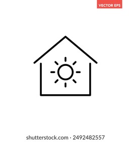 Black single electric home line icon, simple house lightness or solar power flat design pictogram vector for app ads web banner ui ux interface element isolated on white background