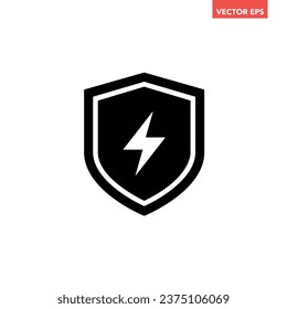 Black single electric shield icon, simple electric station or voltage protection flat design vector pictogram, infographic interface elements for app logo web button ui ux isolated on white background