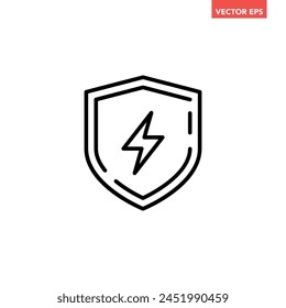 Icono de línea de escudo eléctrico simple negro, estación eléctrica o protección de voltaje pictograma de Vector de diseño plano, Elementos de interfaz infográfica para el logotipo del App Botón de Web ui ux aislado sobre fondo blanco