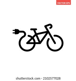 Black single electro bike line icon, simple eco transport friendly flat design vector pictogram, infographic for app logo web website button ui ux interface elements isolated on white background