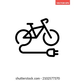Black single electro bike line icon, simple eco transport friendly flat design vector pictogram, infographic for app logo web website button ui ux interface elements isolated on white background