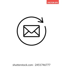 Schwarzes Einzel-E-Mail-aktualisier-Linie-Symbol, einfache Antwort-Mail-Flat-Design-Piktogramm-Vektorgrafik für App-Logo-Anzeigen Web-Webseite Button ui ux-Interface-Elemente isoliert auf weißem Hintergrund