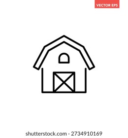 Black single farm barn line icon, simple farmhouse flat design vector pictogram, infographic interface elements for app logo web button ui ux isolated on white background