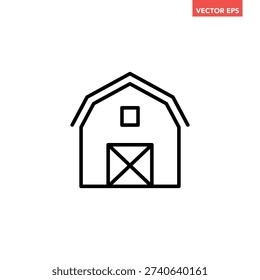 Black single farm house line icon, simple farm barn flat design vector pictogram, infographic interface elements for app logo web button ui ux isolated on white background