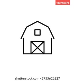 Black single farm house line icon, simple farm barn flat design vector pictogram, infographic interface elements for app logo web button ui ux isolated on white background