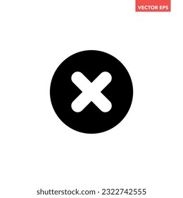 Black single filled round glyph cross mark icon, simple wrong button flat design concept vector for app ads web banner button ui ux interface elements isolated on white background