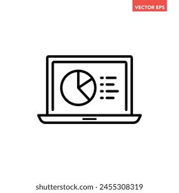 Schwarz Single Financial Analysis auf Computerlinie-Symbol, einfache Diagrammdaten Flache Design-Piktogramm-Vektorgrafik für App-Anzeigen Web Banner Button ui ux Interface-Elemente isoliert auf weißem Hintergrund