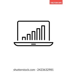 Black single financial analytic on laptop icon, simple growing business flat design infographic pictogram vector, for app logo web button ui ux interface elements isolated on white background