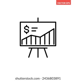 Icono de línea de tablero de análisis financiero único negro, vector de pictograma de diseño plano de presentación de negocios simple para anuncios de aplicaciones botón de banner web ui ux elementos de interfaz aislados sobre fondo blanco