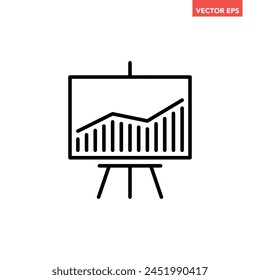 Black single financial analytics board line icon, simple growing business presentation flat design pictogram vector for app ads web banner ui ux interface elements isolated on white background