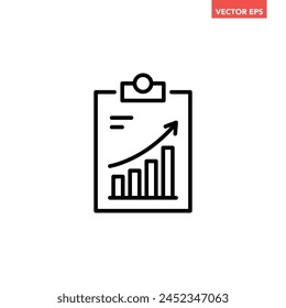 Black single financial business plan line icon, simple graph document flat design vector pictogram, infographic interface elements for app logo web button ui ux isolated on white background